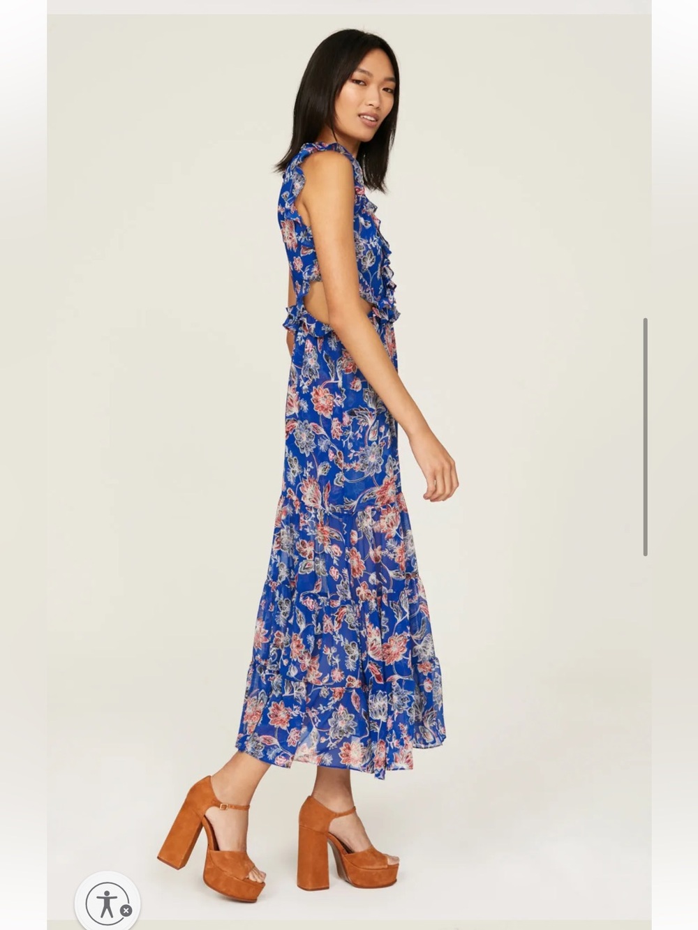 NWT MISA Los Angeles Women's Blue Natasha Cut-Out Ruffled Midi-Dress - Picture 3 of 11